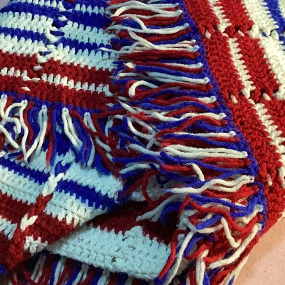 Handmade Crocheted Red, White & Blue Throw - Picture 2 of 3
